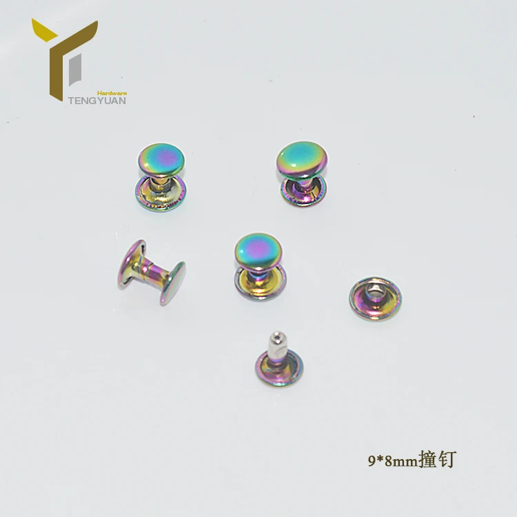 High Quality copper material rainbow color push rivet 9mm Double Cap Garments Metal Rivet for leather bag