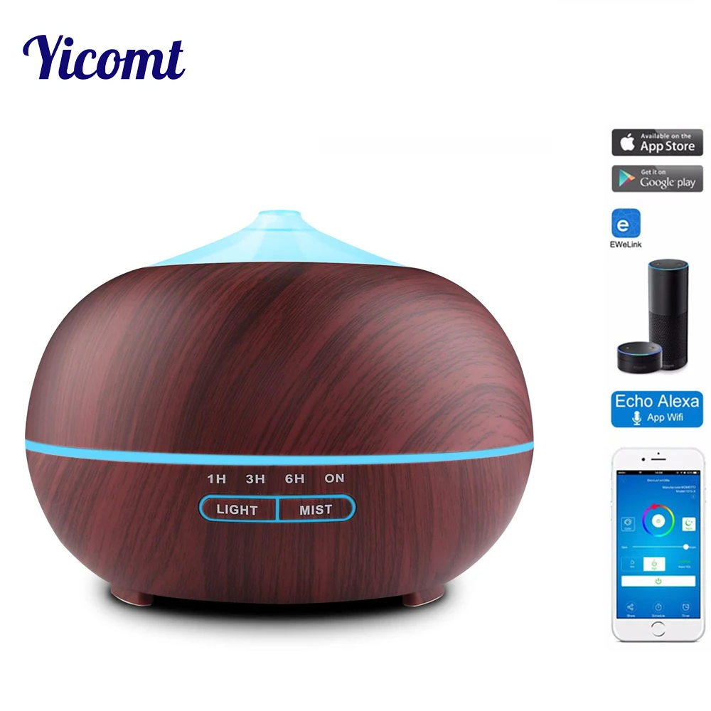 
Acemax Smart Wi-Fi Essential Oil Diffuser, Works With Amazon Alexa, 400Ml Wood Grain Cool Mist Aroma Humidifier With 7 Colored 