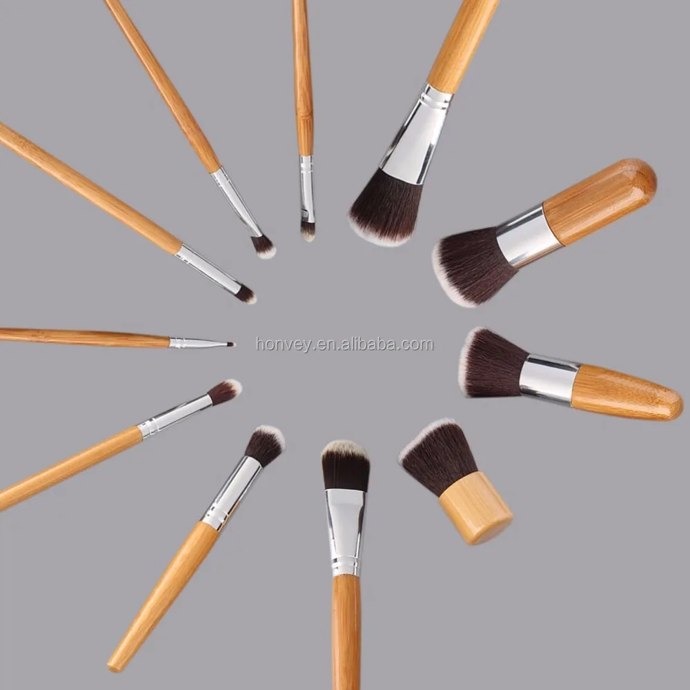 HONVEY 11 Pcs Bamboo Handle Makeup Brush Set with A Cloth Bag Comestic Eyeshadow Foundation Brushes