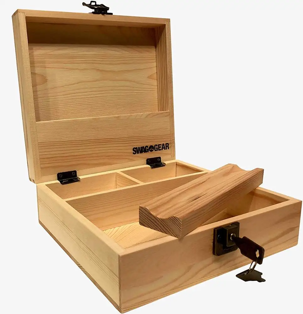 Locking Stash Box with Rolling Tray - Stash Box with Lock and Key - Stash Boxes Compartment Storage for Accessories
