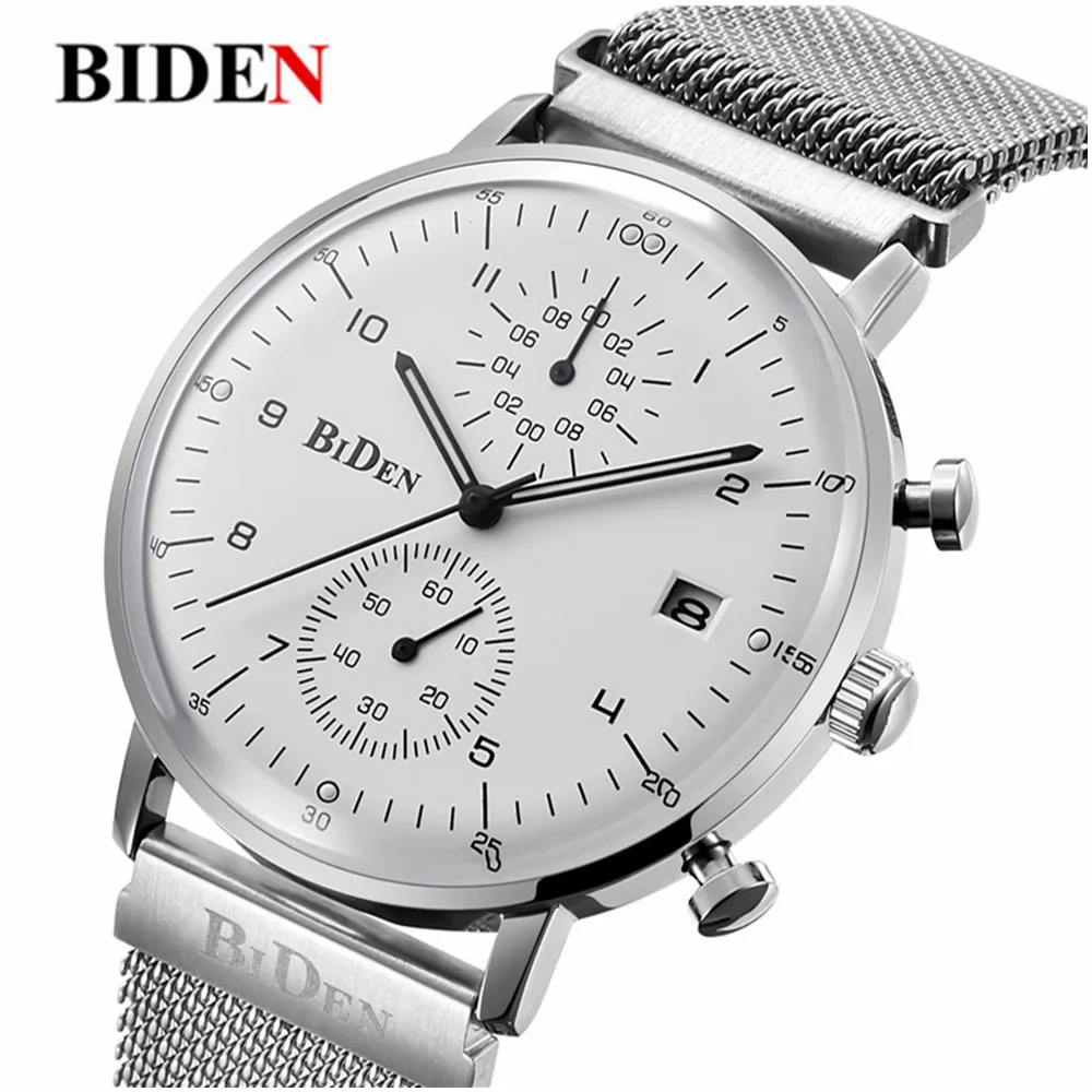 Stainless Steel Mesh Strap Alloy case japan movement chronograph Quartz simple Watch for man with five hands