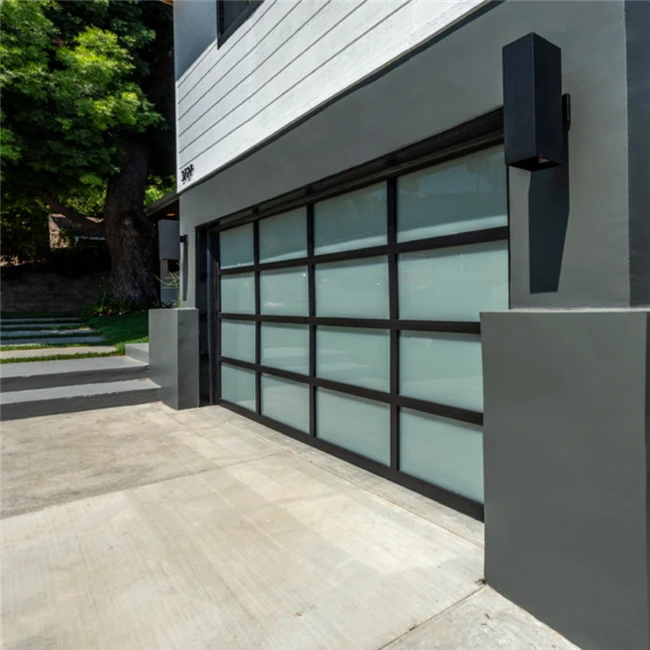 Modern garage door design electric sectional overhead folding aluminum silver frame glass panel garage door prices