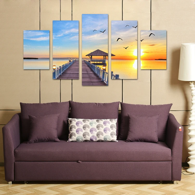 Sunset shore birds picture wall art painting 5 pieces wall stencils for painting