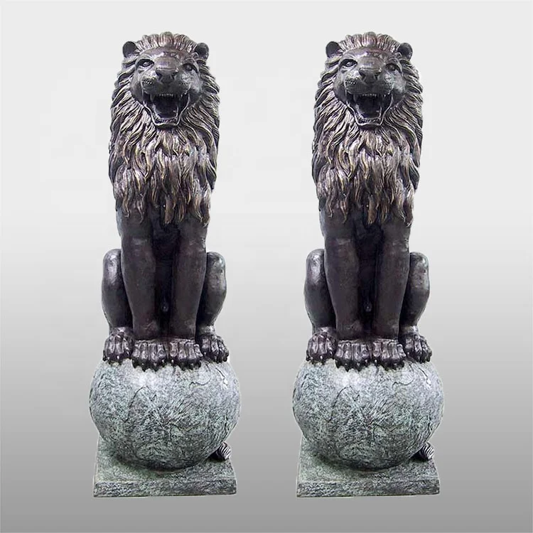 Outdoor decoration custom life size lion antique bronze statues