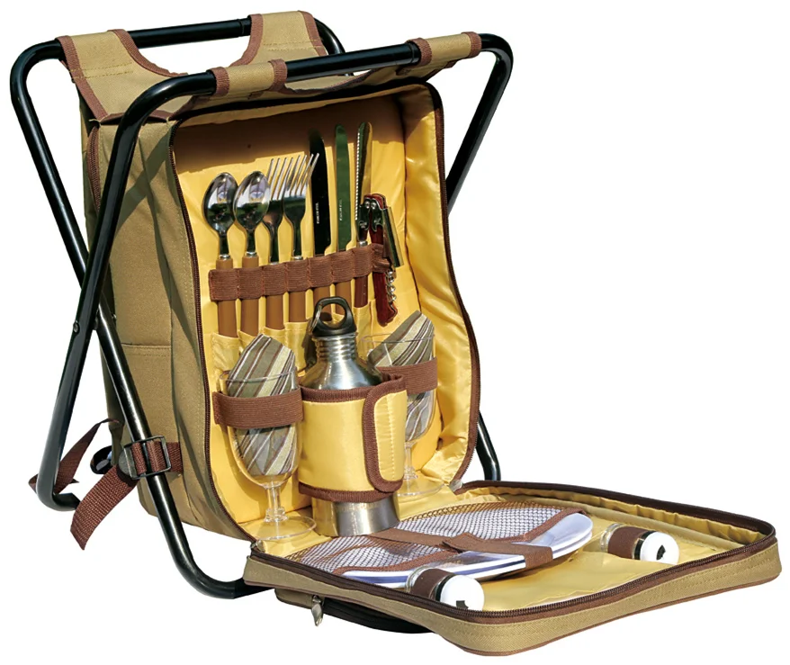 Backpack Cooler Chair W/ 2 Person Picnic Containers Fishing Chair Beach Chair with Utensils JLD-T002 Fabric