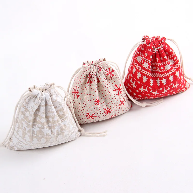 Wholesale eco-friendly small cotton canvas drawstring bag christmas gift bags santa bags