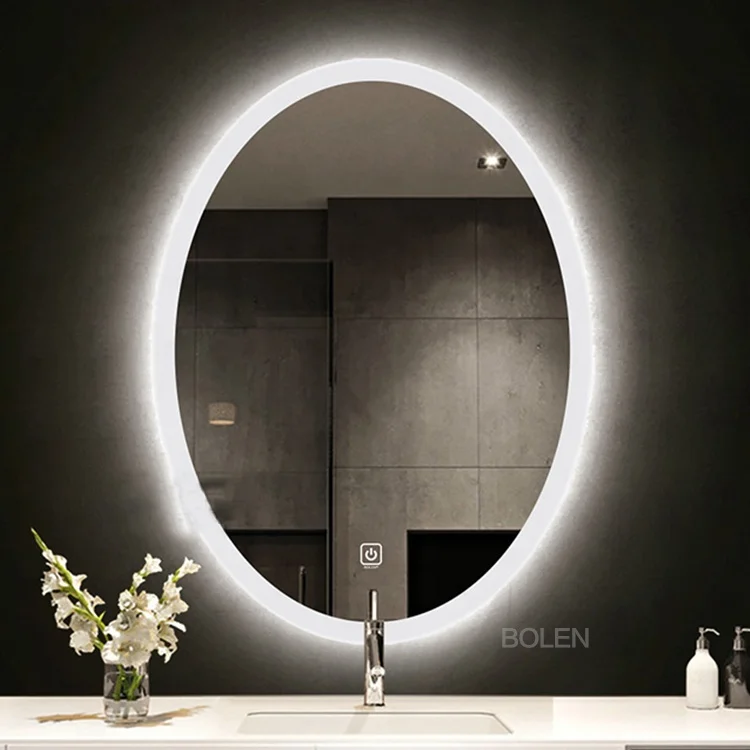 cheap oval wall mirror Touch Screen mirrors with  LED Makeup Smart Bathroom Wall Mirror