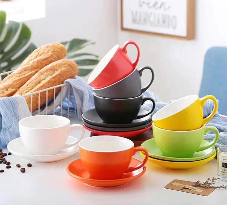 Bulk high quality competitive price customize color porcelain cappuccino tea cups saucers