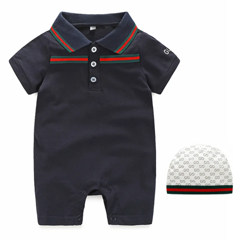 YQ310 China wholesale baby boy black polo romper pure color newborn clothes