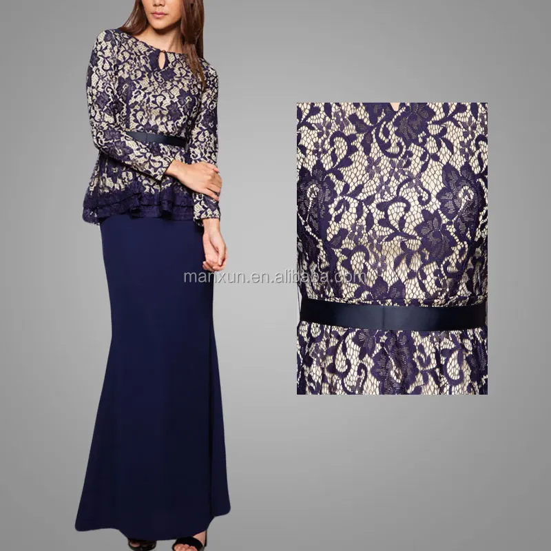 Hot Sale Kebaya Baju Kurung Modern Peplum Lace Dress Popular Design Abaya New Arrival Islamic Baju Kurung