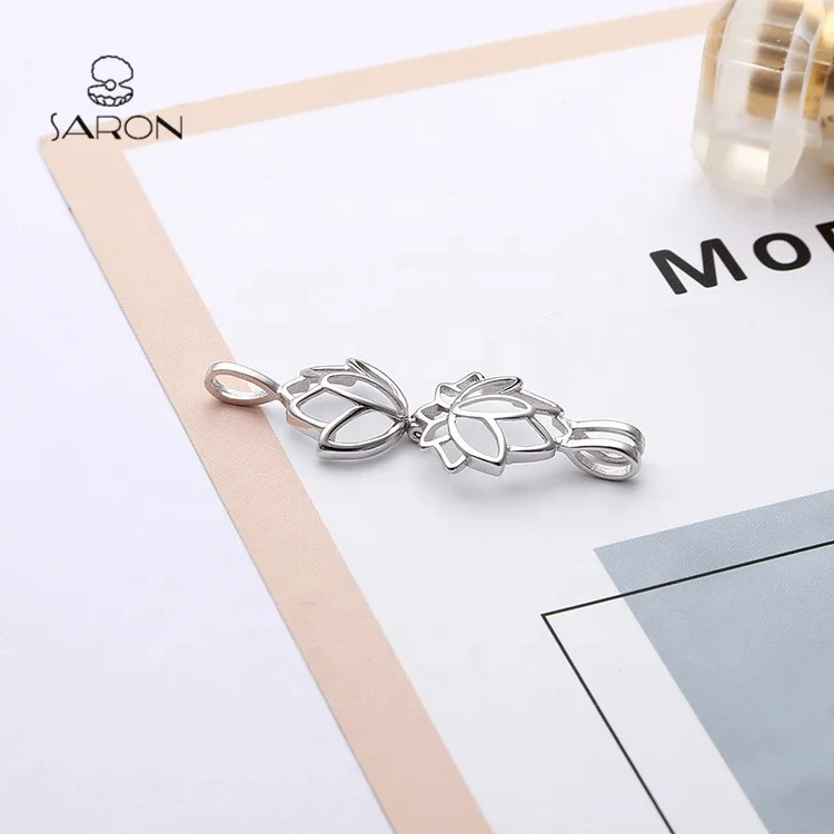 
Sharon Fashion Jewelry locket Sterling Silver Lotus Flower Blossom Bead Pearl Cage Pendant 