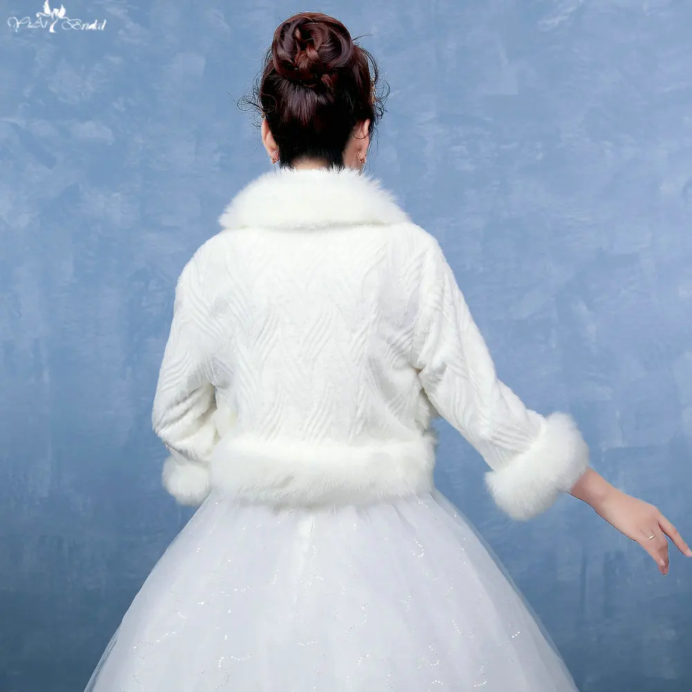 
LZP122 Faux Fur Fabrics Long Sleeve White Coat Lace Bolero Wedding Shawl 