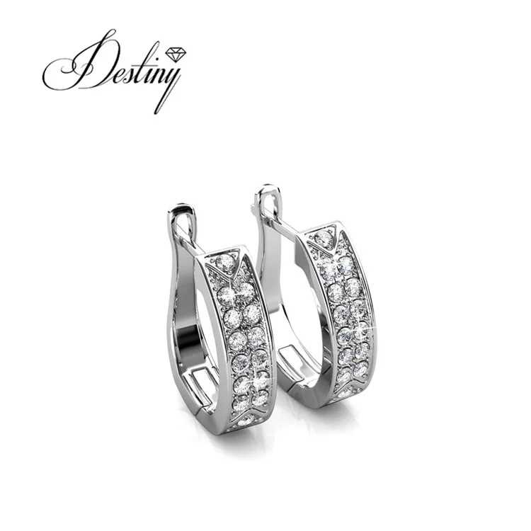 Sterling Silver 925 Premium Austrian Crystal Jewelry Fashion Design Meg Hoop Earrings For Women To Party Destiny Jewellery