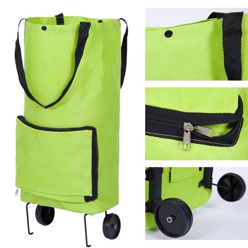 cheap price PE check portable folding shopping trolley bag with wheels wholesale trolley shopping bag