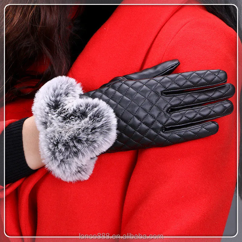 G18 Модные женские перчатки из искусственной кожи с имитацией кроличьего меха для сенсорного