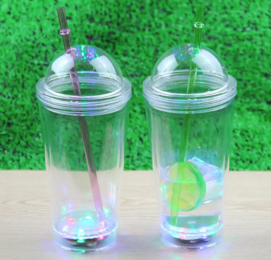 Promotional Custom Colorful  Straw Flashing  Juice Led Cup For Bar Party