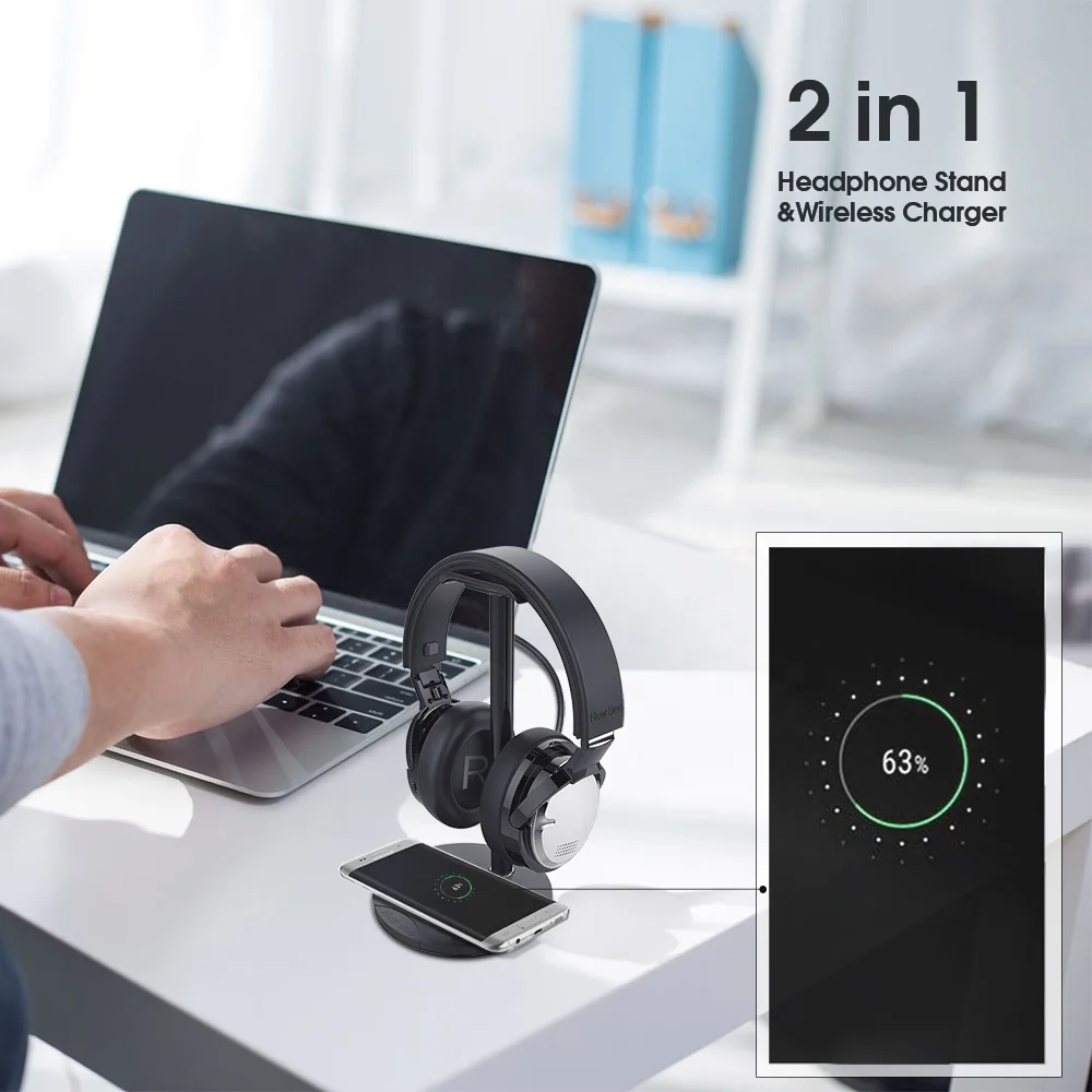 Новинка, инновационная модель 2 в 1, Быстрое беспроводное зарядное устройство qi с держателем для наушников