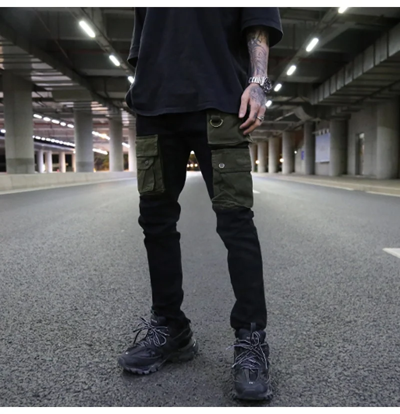 
OEM new style ripped pent style stock dropshipping men black cargo jeans 
