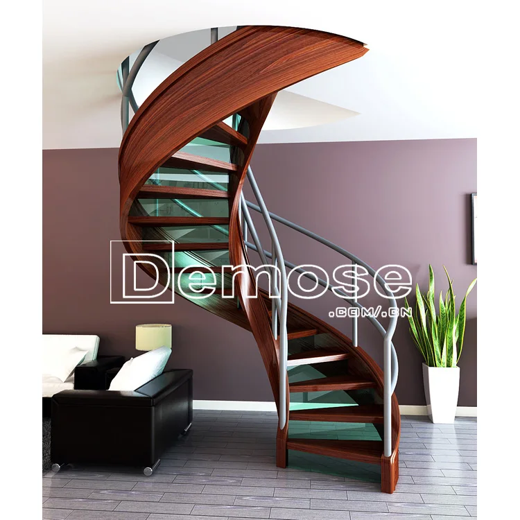 
modern curved wood spiral staircase design 
