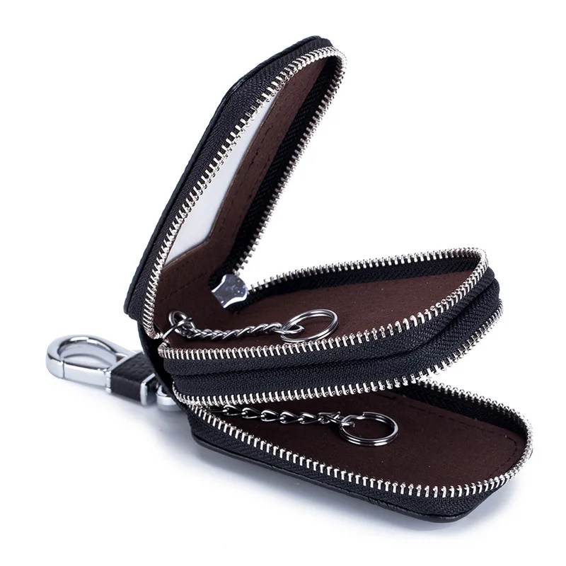 
Genuine leather double zipper car key holder key case wallet men women 