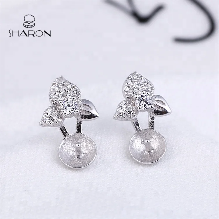 Bulk Trendy Unique Jewelry Three Leaves Sterling Silver Freshwater Pearl Earring 925 studs