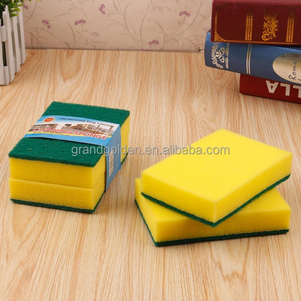 2PCS Yellow Sponge Kitchen Tool Green Sponge Scouring Pad