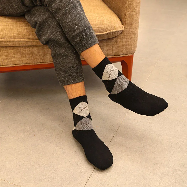 Bonypony Autumn Winter Funky Argyle Socks Wholesale Heavy Terry Socks for men