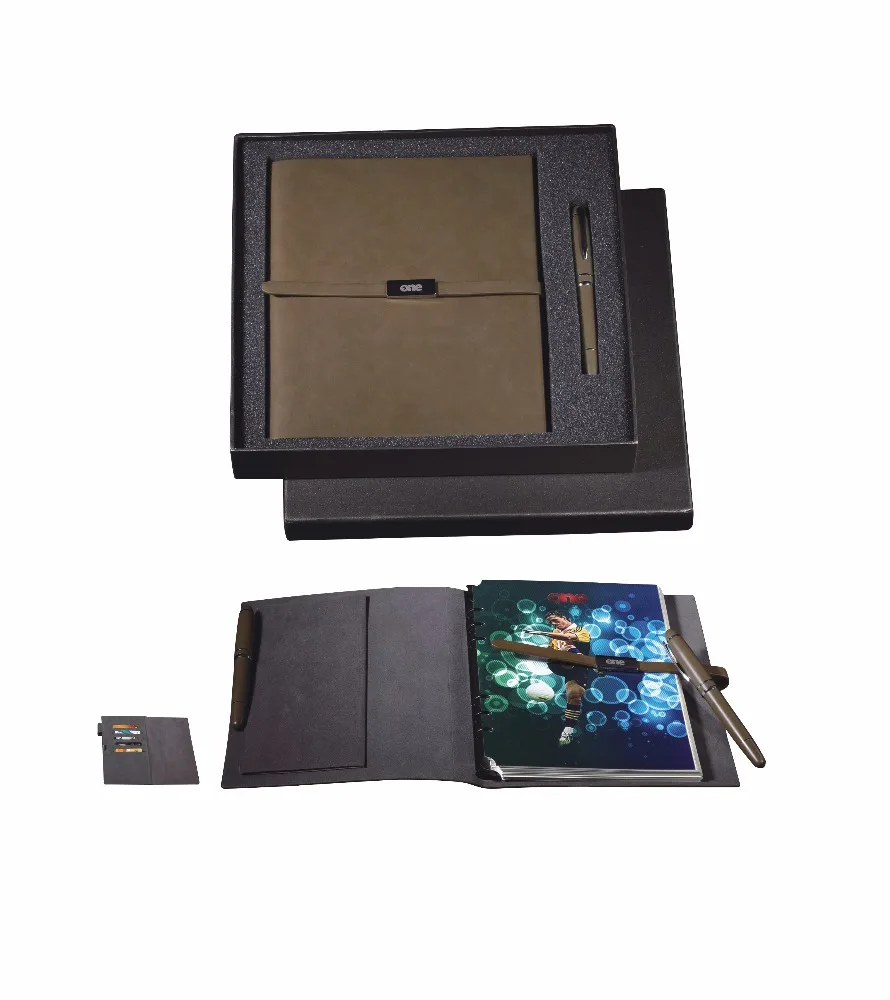 Hardcover customized diary notebook Rotating button logo Week plan journal leather PU promotion gift set stationary notepad