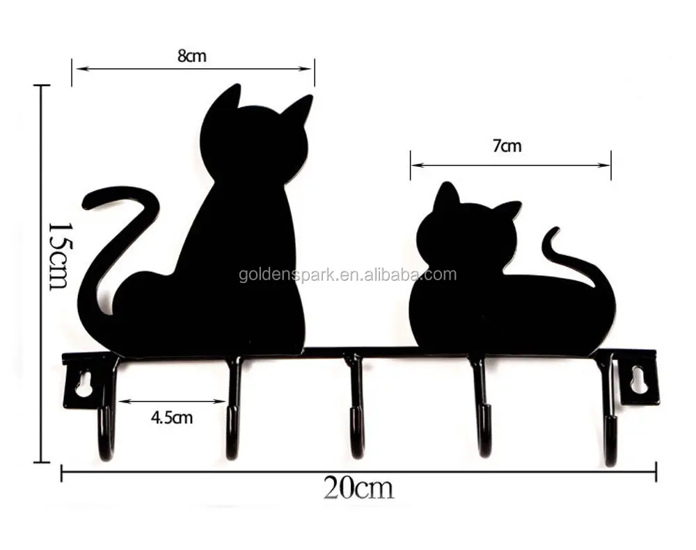 Clothes Coat hat key hanging hook Metal Iron Wall Door Rustic Hanger Black cat