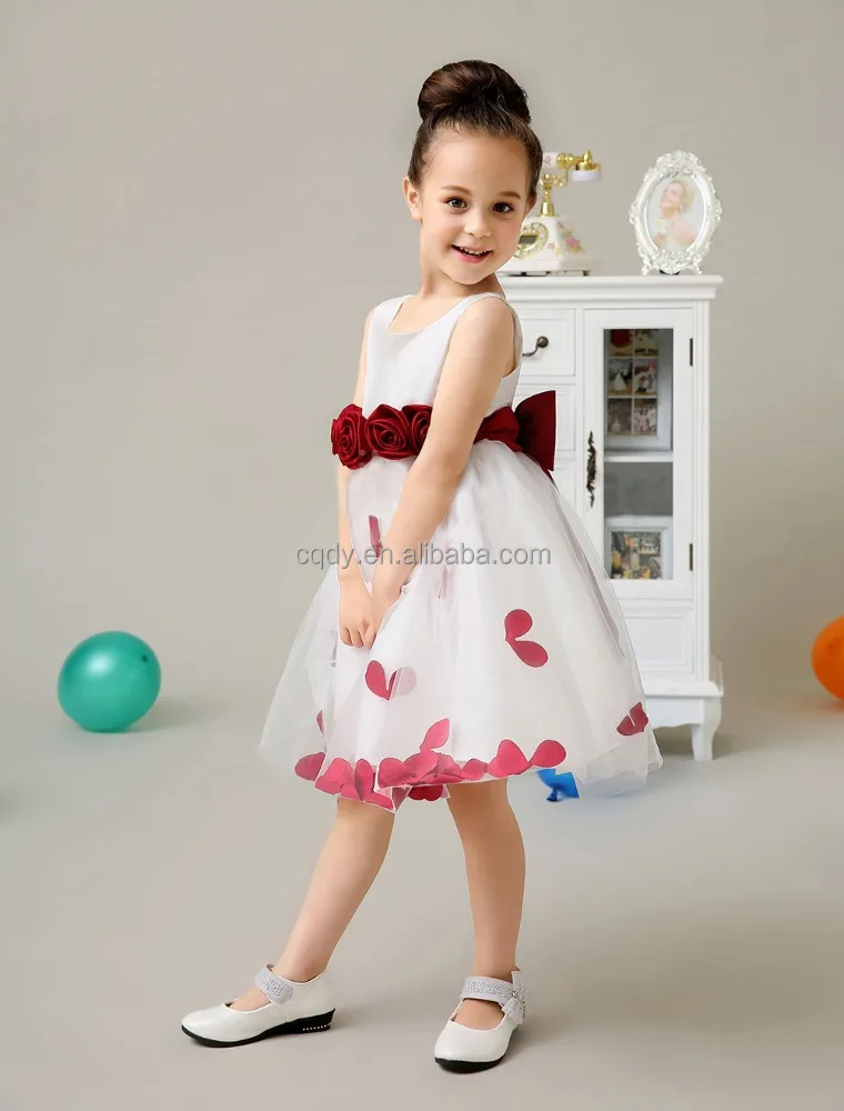 Sleeveless Wine Red One Piece Girls Party Dresses with Flower New Model Casual Long Dresses
