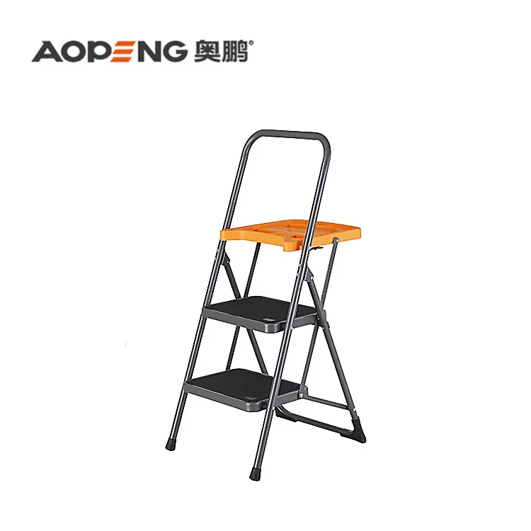 2 шага стальная трубка складной лестница с пластиковый лоток AP-1102T