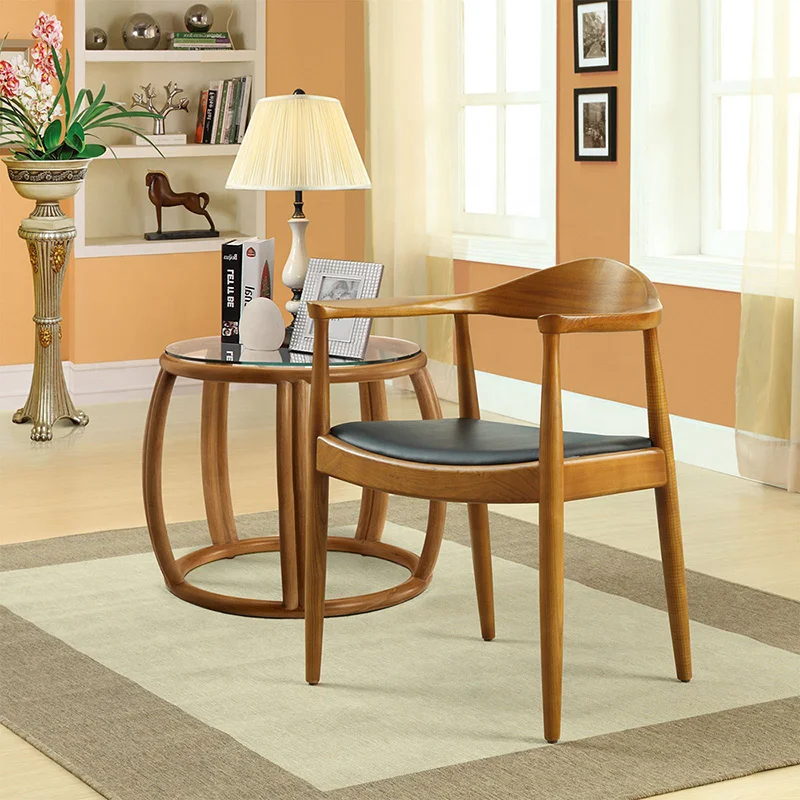 American Country Style Hotel Furniture Solid Ash Wood Dining Chair With Leather Seat