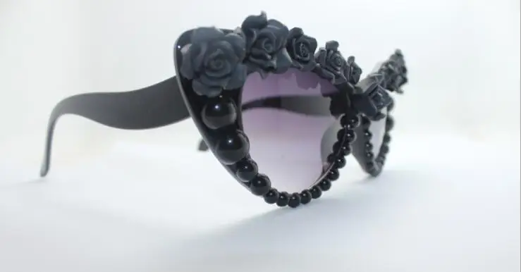
Resin flower Sunglasses full frame cat eye resin rose rose half pearl flower sunglasses 