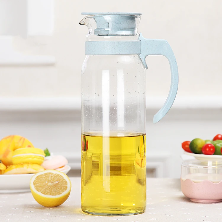 Heat resistant glassware 0.8L/1.1L/1.4L  wheat fiber hot and cold juice milk drinking water jug with lid glass pitcher