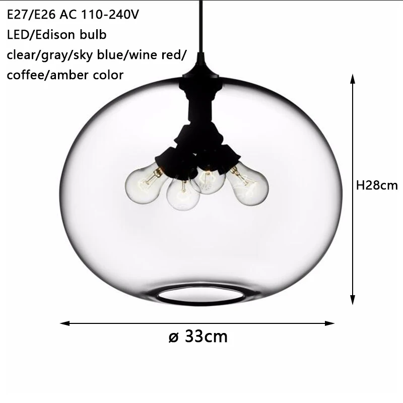 
Modern Contemporary Hand Blown Color Glass Ball LED Ceiling Hanging Chandelier Pendant Light for Kitchen Room 