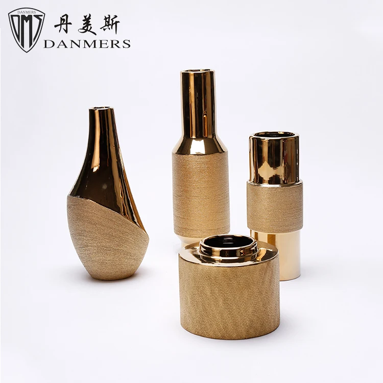 New product 4 pcs electroplate vases golden ceramic ornament vase for home decor