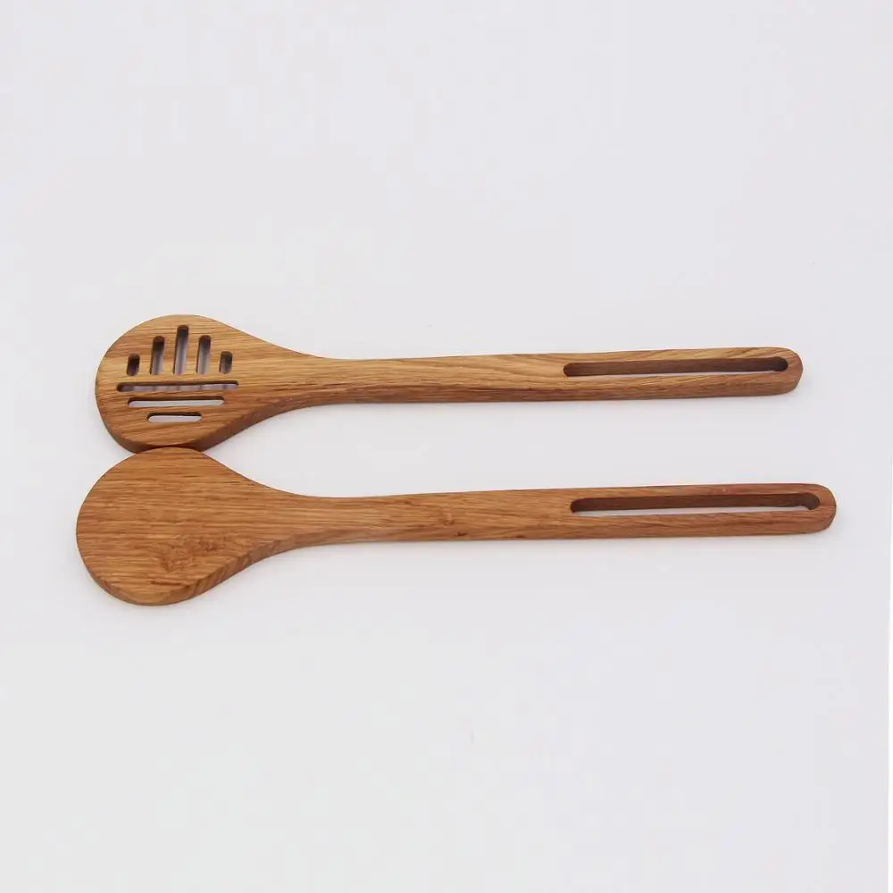 Factory Wholesale  eco friendly oak flat wooden salad spoon set
