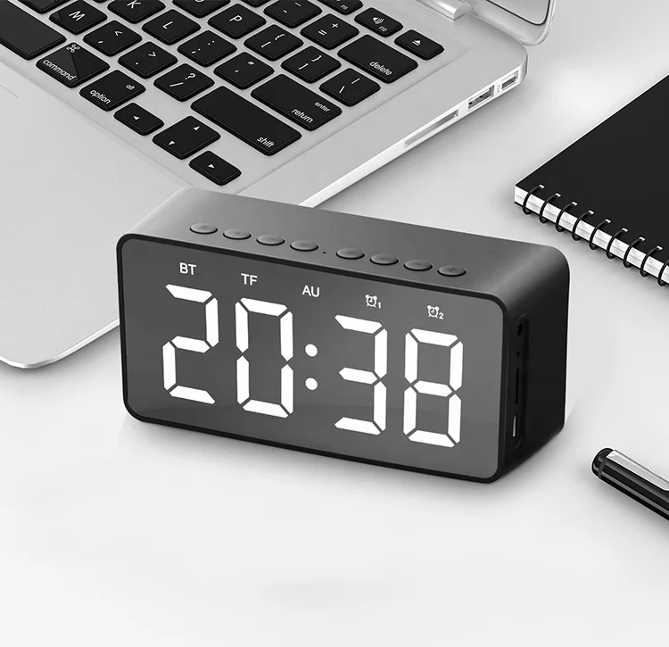Portable 1600mah battery 2x5W BT5.0  New Arrival Portable Wireless Bluetooths alarm clock speaker With Alarm Clock Function
