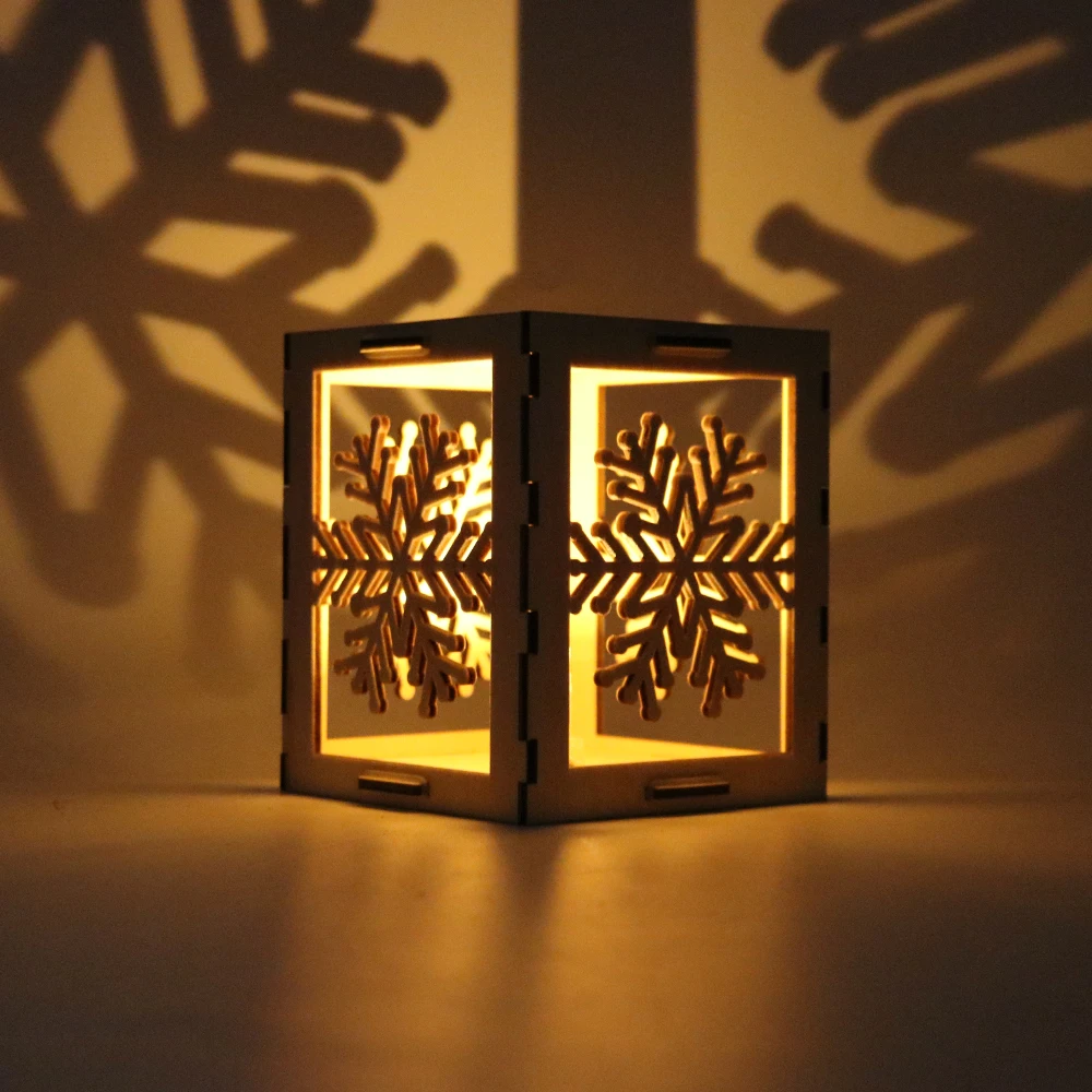 Laser cut Christmas Tree Wooden Box with Light LED Lantern