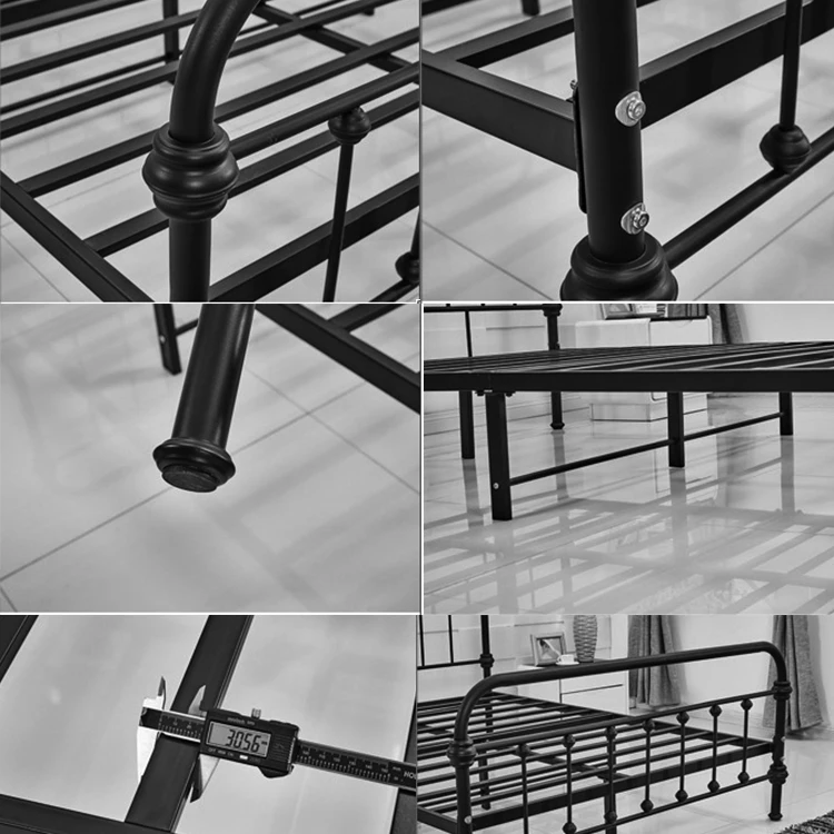 Popular metal bedroom furniture queen bed black stainless steel bed frame