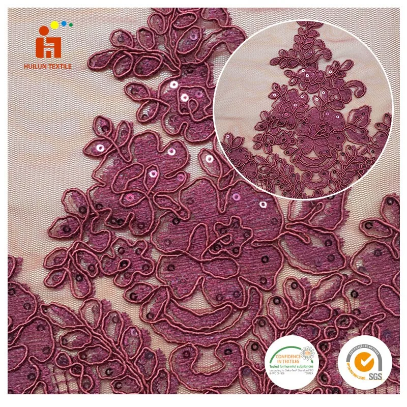 China Fabric supplier 100%polyester george embroidered 3D heavy beaded lace tulle fabric