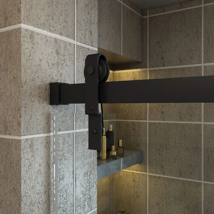 American Style Frameless Glass Sliding Shower Cabin Barn Door with Carbon Steel Hardware Track Kit