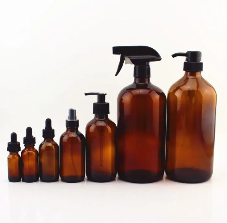 4 ounce Amber boston glass e liquid bottle with dropper pump spray