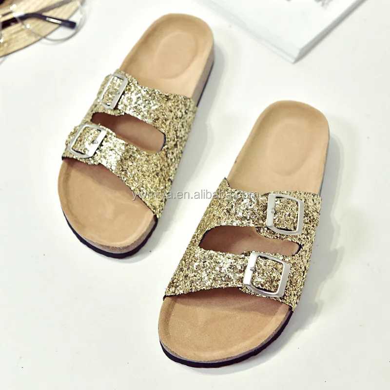 AM-678 Latest Hot selling Alice Moon In stock ladies buckle sandals wholesale sequined beach flip flop for kids & women