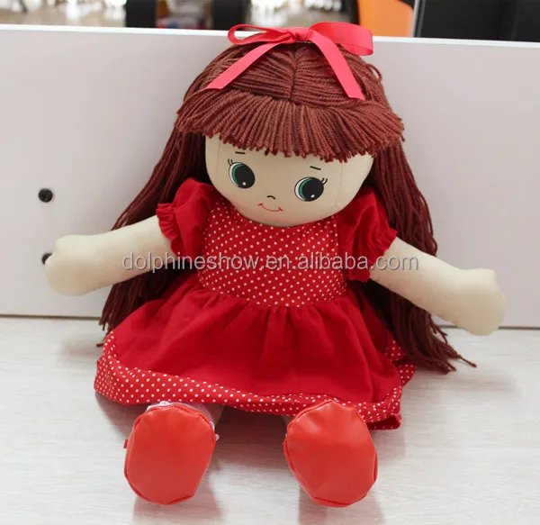 Beautiful Red Dress up Stuffed Plush Human Girl Baby Doll Toys Custom OEM Pretty Handmade Soft Plush Rag Doll