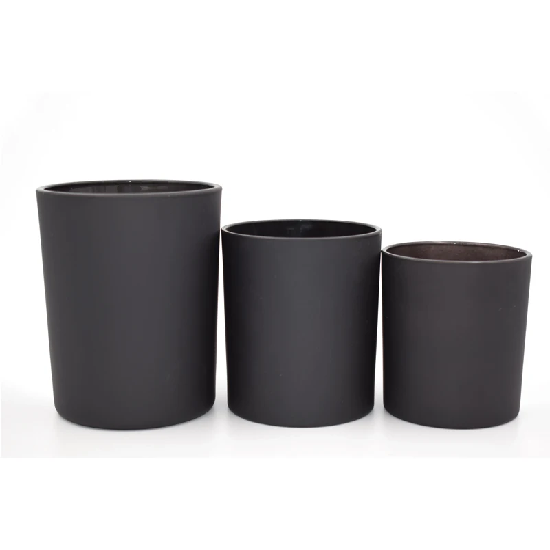 Wholesale matte black glass jars with black wooden lid for making candle