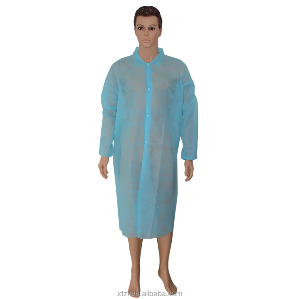 Non Woven Disposable Lab Coat White Hospital Laboratory Visitor Clothes With Elastic Cuff Medical Lab Coat