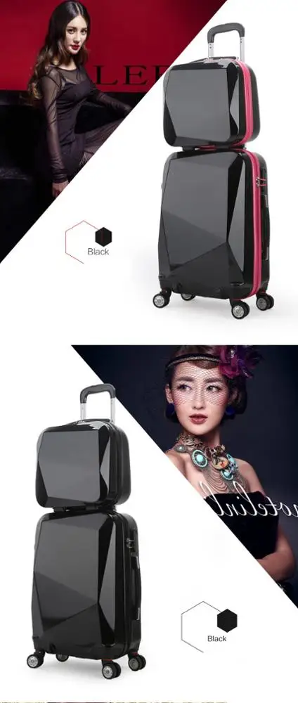 New Fashion Transparent PC Diamond Gloss Texture Luggage Cheap Sky Travel Time Rolling Custom Luggage
