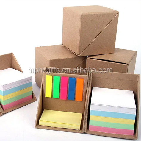 
Custom Printed Promotional Foldable Square Cube Kraft Paper Sticky Note Memo Pad Box with Pen holder 