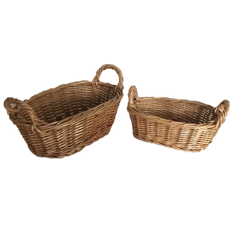 Christmas Gift Round Wicker Storage Baskets With Handle For Sundries Bread Fruit Tray
